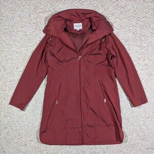 Cole Haan Signature Packable Hooded Raincoat Burgundy LARGE Rain Coat Jacket